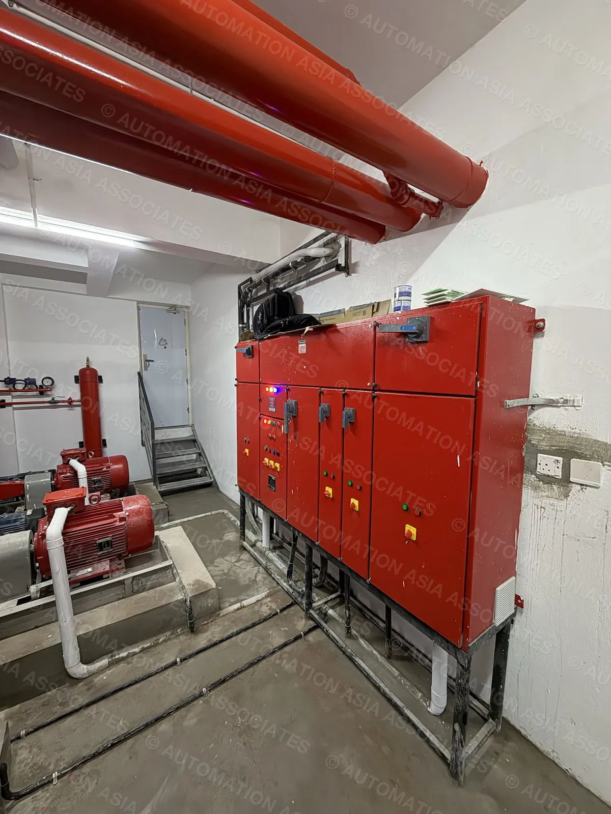 Fire pump control panels in the pump room, installed by Automation Asia Associates at Ever, Thiruvananthapuram