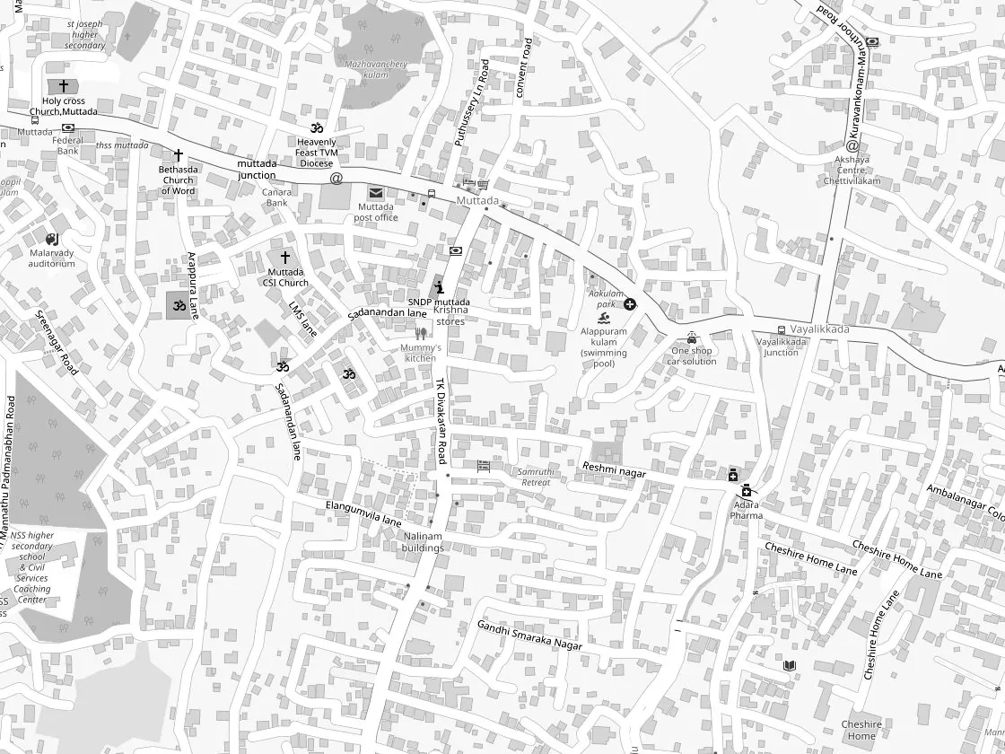 Street map of Muttada, Thiruvananthapuram, with our registered office marked